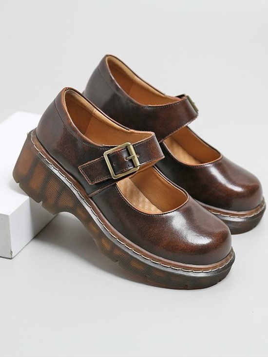 Meizudongli Shoes - Meizudongli Brown Leather Mary Jane Chunky Platform Shoes 8/8.5 Y2K Revival